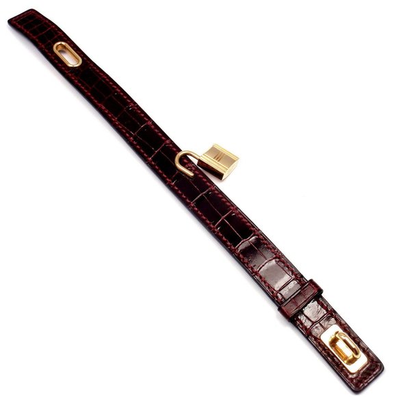 Very Rare! Authentic HERMES 18k Yellow Gold & Crocodile Burgundy Bracelet Box - Picture 8 of 12